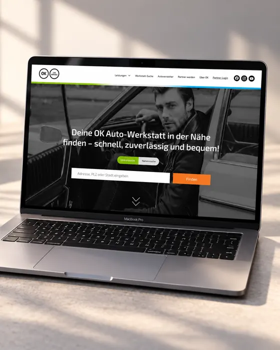 Startseite von ok-carservice.de auf einem Laptop